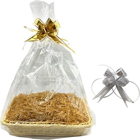 GADNOZEL 30 x 20 CM Hamper Basket Kit, Gift Basket Empty to Fill 1 x Basket, 2 x Bows, 2 x Cellophane Bags and 1 x Shredded Paper for Christmas, Birthday, Wedding, Easter in Kuwait