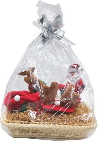 GADNOZEL 30 x 20 CM Hamper Basket Kit, Gift Basket Empty to Fill 1 x Basket, 2 x Bows, 2 x Cellophane Bags and 1 x Shredded Paper for Christmas, Birthday, Wedding, Easter in Kuwait