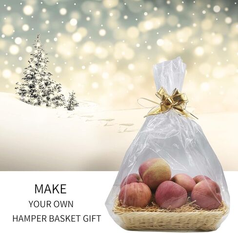 GADNOZEL 30 x 20 CM Hamper Basket Kit, Gift Basket Empty to Fill 1 x Basket, 2 x Bows, 2 x Cellophane Bags and 1 x Shredded Paper for Christmas, Birthday, Wedding, Easter in Kuwait