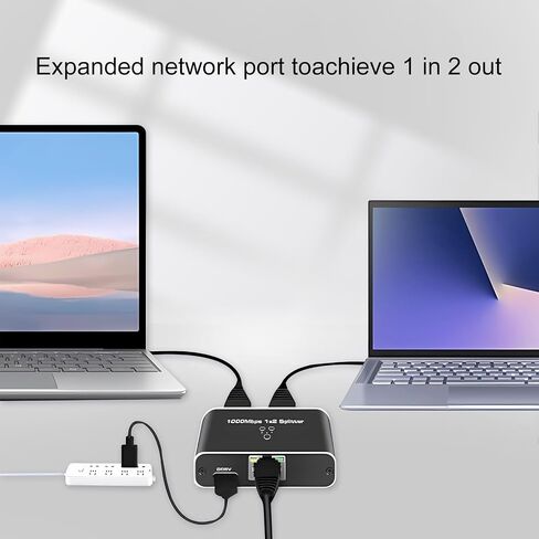 QSFPTEK 1 Gigabit Ethernet Splitter, 1000Mbps Ethernet RJ45 Splitter 1 to 2 (2 Devices Simultaneously Networking), 1000M Ethernet LAN RJ-45 Internet Adapter with USB Type C Power Cable for Cat6/7/8 in Saudi Arabia