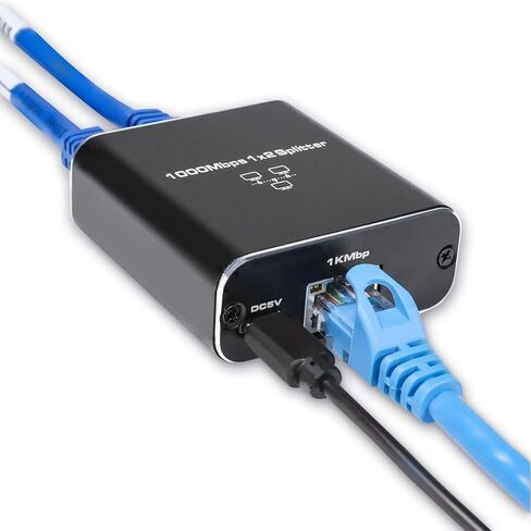 QSFPTEK 1 Gigabit Ethernet Splitter, 1000Mbps Ethernet RJ45 Splitter 1 to 2 (2 Devices Simultaneously Networking), 1000M Ethernet LAN RJ-45 Internet Adapter with USB Type C Power Cable for Cat6/7/8 in Saudi Arabia