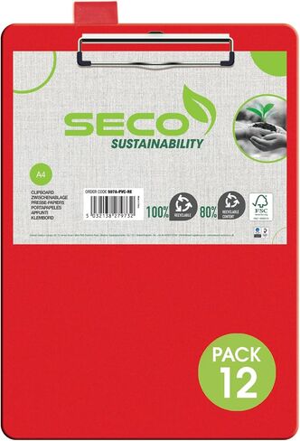 Seco ECO PVC Covered Foldover Recycled Clipboard with Low Profile Clip, Fits Letter Size and All documents up to 8 x 12’’ - Blue (Pack of 12) in Saudi Arabia