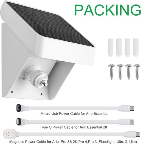 يعمل حامل شحن اللوحة الشمسية Uogw لـ Arlo Pro 4، Pro 3، Arlo Floodlight، Ultra 2، Ultra، Pro 5S 2K، Arlo Essential، كاميرا 2K الأساسية، IP67 مقاومة للطقس بشكل مستمر لمدة 365 يومًا - الكاميرا غير متضمنة in Kuwait
