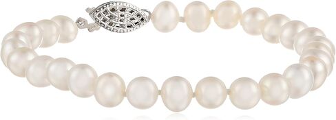 سوار من الفضة الإسترليني من لؤلؤ المياه العذبة الأبيض المستزرع (6.5-7 ملم)، 7.25 بوصة in Kuwait