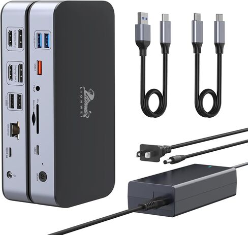 DisplayLink Docking Station Dual Monitor, LIONWEI USB C Dock for MacBook M1 M2/Windows with 2 HDMI,2 DisplayPort,2.5 Gigabit Ethernet,120W DC Power Supply,6 USB Ports,SD/Micro sd,Audio in Saudi Arabia