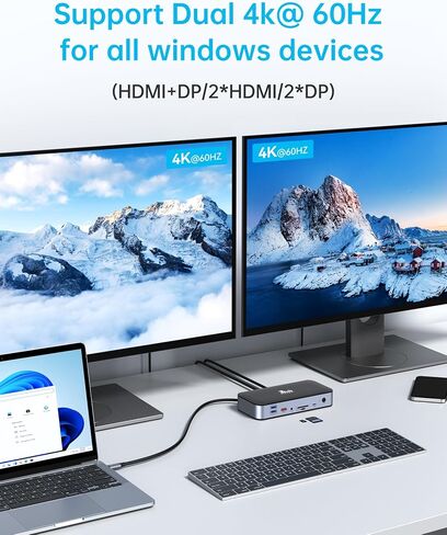 DisplayLink Docking Station Dual Monitor, LIONWEI USB C Dock for MacBook M1 M2/Windows with 2 HDMI,2 DisplayPort,2.5 Gigabit Ethernet,120W DC Power Supply,6 USB Ports,SD/Micro sd,Audio in Saudi Arabia