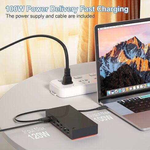 USB C Triple Display Docking Station with 100W Power Delivery, 13-in-1 USB C Dock with 1x HDMI, 2X DisplayPort, 1x USB-C, 2X USB 3.0, 4X USB 2.0, Gigabit Ethernet, 3.5 mm Audio for Windows, Mac in Kuwait