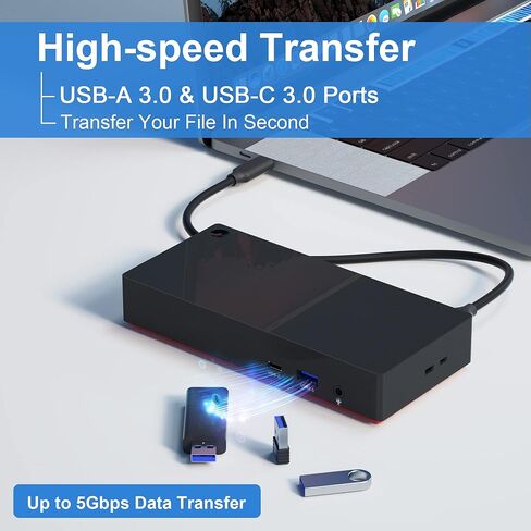 USB C Triple Display Docking Station with 100W Power Delivery, 13-in-1 USB C Dock with 1x HDMI, 2X DisplayPort, 1x USB-C, 2X USB 3.0, 4X USB 2.0, Gigabit Ethernet, 3.5 mm Audio for Windows, Mac in Kuwait