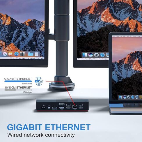 USB C Triple Display Docking Station with 100W Power Delivery, 13-in-1 USB C Dock with 1x HDMI, 2X DisplayPort, 1x USB-C, 2X USB 3.0, 4X USB 2.0, Gigabit Ethernet, 3.5 mm Audio for Windows, Mac in Kuwait