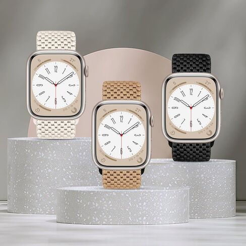 3 Pack Stretchy Nylon Band Compatible with Apple Watch Band 41mm 40mm 38mm Women Men, Adjustable Sport Solo Loop Elastic Strap for iWatch Series Ultra/SE/9/8/7/6/5/4/3/2/1, Starlight/Brown/Black in Saudi Arabia
