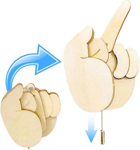 Funny Wooden Finger Brooch Middle Finger Pin DIY Ki, Flippable Middle Finger Pins Gag Gift for Men Women Boys, Interactive Mood Expressing Pin for Clothes Bag in Saudi Arabia