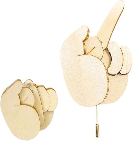 Funny Wooden Finger Brooch Middle Finger Pin DIY Ki, Flippable Middle Finger Pins Gag Gift for Men Women Boys, Interactive Mood Expressing Pin for Clothes Bag in Saudi Arabia