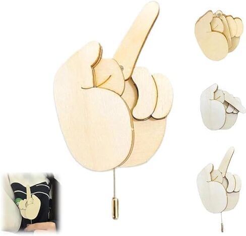 Funny Wooden Finger Brooch Middle Finger Pin DIY Ki, Flippable Middle Finger Pins Gag Gift for Men Women Boys, Interactive Mood Expressing Pin for Clothes Bag in Saudi Arabia