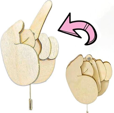 Funny Wooden Finger Brooch Middle Finger Pin DIY Ki, Flippable Middle Finger Pins Gag Gift for Men Women Boys, Interactive Mood Expressing Pin for Clothes Bag in Saudi Arabia