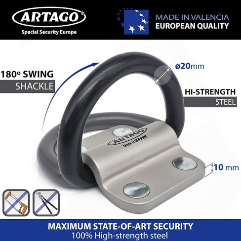 Artago 60 مرساة أرضية أمان مع حلقة مائلة قطر 20 مم، فولاذ 100%، 4 نقاط تثبيت، حماية ضد الإزالة، مرساة أرضية أمان عالمية للدراجات النارية والدراجات الهوائية والداخلية والخارجية in Saudi Arabia