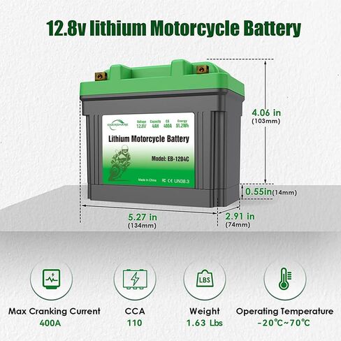 بطارية ليثيوم للدراجات النارية، 400A 110cca خفيفة الوزن 12.8 فولت 4AH بطارية Powersport مع شاشة، للدراجات النارية، ATV، UTV، PWC، سكوتر، جت سكي، رباعي، 4 عجلات، جزازة العشب، جرار، سكوتر in Kuwait