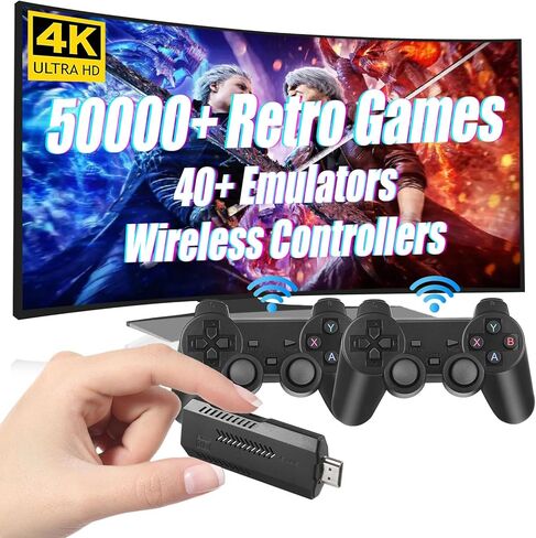 وحدة تحكم ألعاب لاسلكية قديمة، وحدة تحكم ألعاب 128G HD كلاسيكية وثلاثية الأبعاد مدمجة في أكثر من 40 محاكيًا مع أكثر من 50000 لعبة ووحدات تحكم لاسلكية مزدوجة 2.4G، وألعاب فيديو HDMI 4K للتلفزيون، هدية للبالغين والأطفال in Kuwait