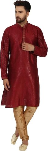 SKAVIJ Men's Art Silk Kurta Pajama Indian Traditional Suit Wedding Party Festive Season Dress Set in Saudi Arabia
