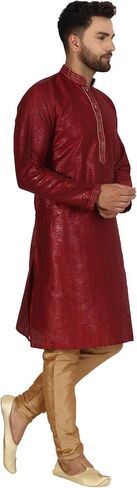 SKAVIJ Men's Art Silk Kurta Pajama Indian Traditional Suit Wedding Party Festive Season Dress Set in Saudi Arabia