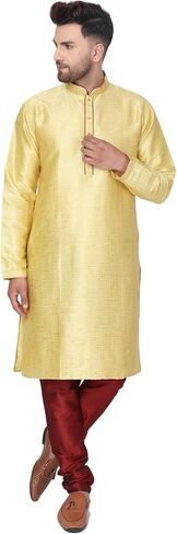 SKAVIJ Men's Art Silk Kurta Pajama Indian Traditional Suit Wedding Party Festive Season Dress Set in Saudi Arabia