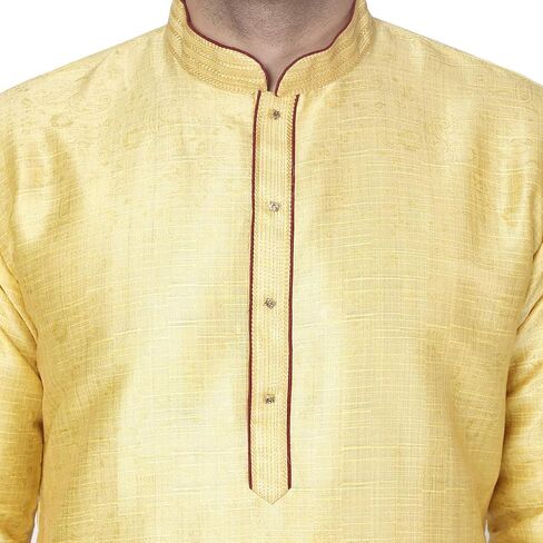 SKAVIJ Men's Art Silk Kurta Pajama Indian Traditional Suit Wedding Party Festive Season Dress Set in Saudi Arabia