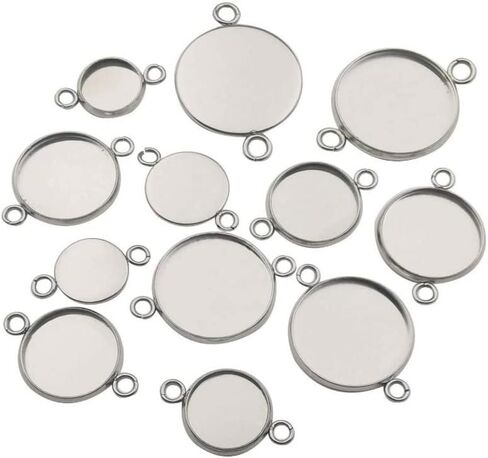 20pcs Adabele 304 Grade Stainless Steel Hypoallergenic Bezel Cup Frame Tray Connector Link Setting for 10mm Round Cabochon Photo Cameo Resin Jewelry Making SJF52-10 in Saudi Arabia