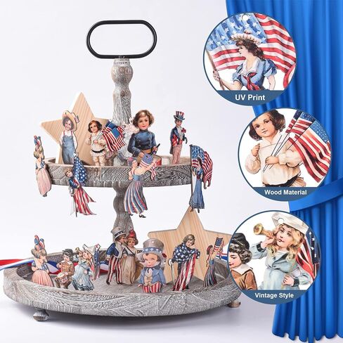 36 Pcs Patriotic Tree Hanging Ornaments Vintage Independence Day Wooden Cutout Christmas in July Hanging Slices Pendants with Rope for Memorial Day Home Party Decor in Saudi Arabia