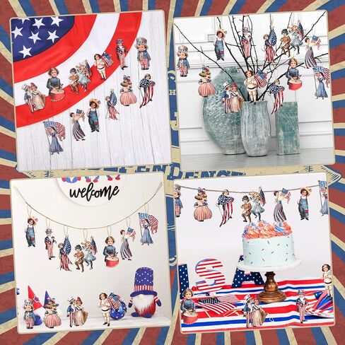 36 Pcs Patriotic Tree Hanging Ornaments Vintage Independence Day Wooden Cutout Christmas in July Hanging Slices Pendants with Rope for Memorial Day Home Party Decor in Saudi Arabia