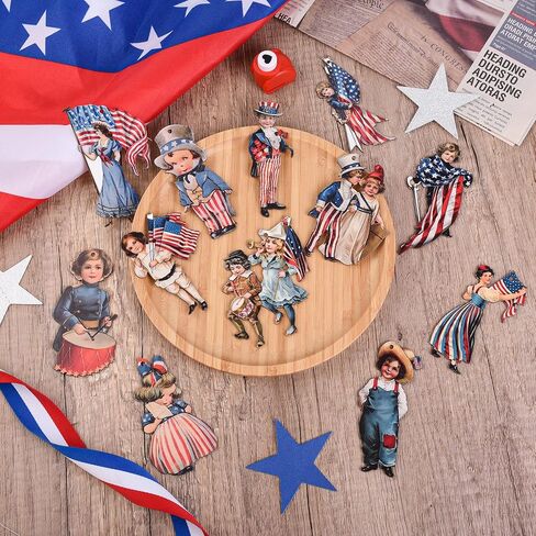 36 Pcs Patriotic Tree Hanging Ornaments Vintage Independence Day Wooden Cutout Christmas in July Hanging Slices Pendants with Rope for Memorial Day Home Party Decor in Saudi Arabia