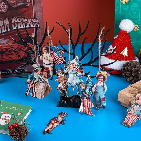 36 Pcs Patriotic Tree Hanging Ornaments Vintage Independence Day Wooden Cutout Christmas in July Hanging Slices Pendants with Rope for Memorial Day Home Party Decor in Saudi Arabia