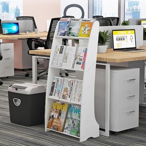 رف مجلة MYOYAY حامل أرضي مكون من 4 طبقات على الأرض رف مجلة الأدب رف معلومات رف عرض كتالوج مناسب للمكاتب المناسبة والمراكز التجارية والمدرسة وحامل الصحف (أبيض) in Kuwait