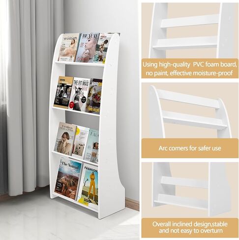 رف مجلة MYOYAY حامل أرضي مكون من 4 طبقات على الأرض رف مجلة الأدب رف معلومات رف عرض كتالوج مناسب للمكاتب المناسبة والمراكز التجارية والمدرسة وحامل الصحف (أبيض) in Kuwait