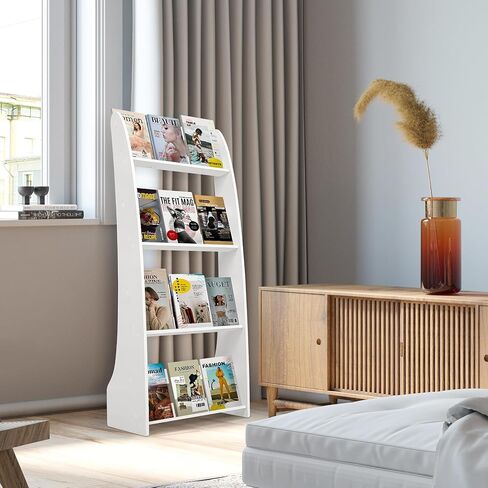 رف مجلة MYOYAY حامل أرضي مكون من 4 طبقات على الأرض رف مجلة الأدب رف معلومات رف عرض كتالوج مناسب للمكاتب المناسبة والمراكز التجارية والمدرسة وحامل الصحف (أبيض) in Kuwait