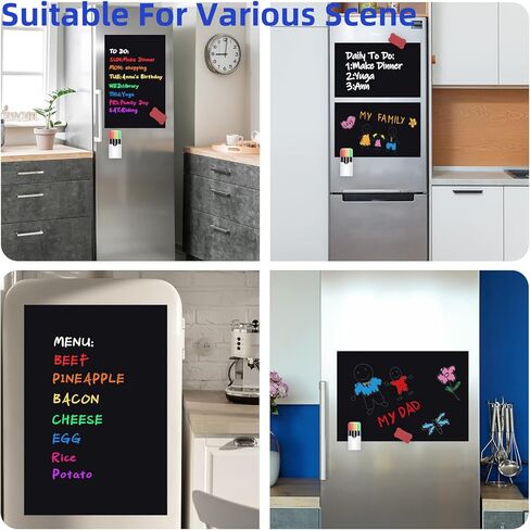 ورقة لوح مسح جاف مغناطيسي أسود من Uinkit للثلاجة مقاس 12 بوصة × 8 بوصة منظم ومخطط صغير للسبورة السوداء للثلاجة تتضمن 8 علامات وحامل قلم مغناطيسي وممحاة واحدة للعائلة والمطبخ in Kuwait