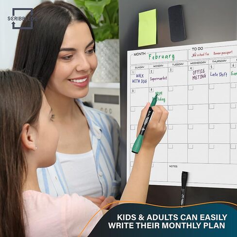 Magnetic Chore Chart for Kids Dry Erase Chore Chart for Adults 13" X 17" Behavior Reward Multiple Kids Chores Board Monthly Weekly Planner Magnetic Calendar For fridge Shopping List 6 Markers Included in Saudi Arabia