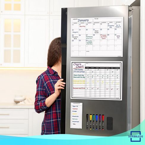 Magnetic Chore Chart for Kids Dry Erase Chore Chart for Adults 13" X 17" Behavior Reward Multiple Kids Chores Board Monthly Weekly Planner Magnetic Calendar For fridge Shopping List 6 Markers Included in Saudi Arabia
