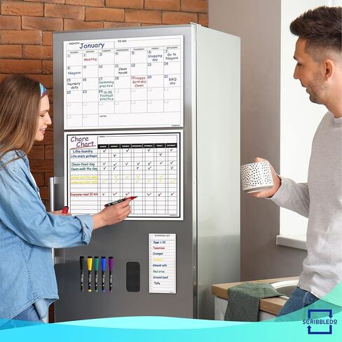 Magnetic Chore Chart for Kids Dry Erase Chore Chart for Adults 13" X 17" Behavior Reward Multiple Kids Chores Board Monthly Weekly Planner Magnetic Calendar For fridge Shopping List 6 Markers Included in Saudi Arabia
