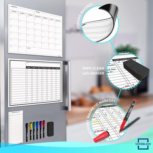 Magnetic Chore Chart for Kids Dry Erase Chore Chart for Adults 13" X 17" Behavior Reward Multiple Kids Chores Board Monthly Weekly Planner Magnetic Calendar For fridge Shopping List 6 Markers Included in Saudi Arabia