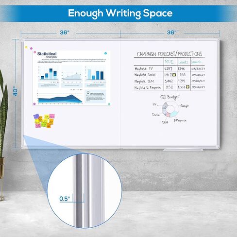 سبورة بيضاء كبيرة للجدار، لوحة مسح جافة مغناطيسية maxtek مقاس 72 × 40 بوصة، لوحة بيضاء مثبتة على الحائط، لوحة علامة مذكرة للرسائل قابلة للطي مع صينية قلم تحديد، ممحاة واحدة، 3 علامات و6 مغناطيسات in Kuwait