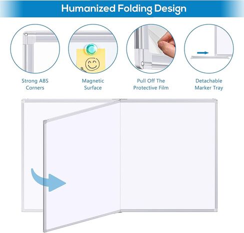 سبورة بيضاء كبيرة للجدار، لوحة مسح جافة مغناطيسية maxtek مقاس 72 × 40 بوصة، لوحة بيضاء مثبتة على الحائط، لوحة علامة مذكرة للرسائل قابلة للطي مع صينية قلم تحديد، ممحاة واحدة، 3 علامات و6 مغناطيسات in Kuwait