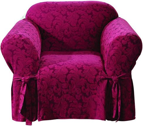 SureFit Home Décor Scroll Chair Cover with Waterfall Skirt and Ties, Relaxed Fit, 100 Percent Cotton, Machine Washable, One Piece, Brown Color in Saudi Arabia