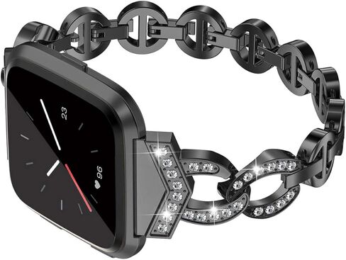 حزام TOYOUTHS Bling متوافق مع Fitbit Versa/Versa 2/Versa Lite Special Edition Bands للنساء من الفولاذ المقاوم للصدأ سوار معدني أنيق مع أساور معصم من الماس لإصدار Versa 2 الخاص، فضي in Kuwait