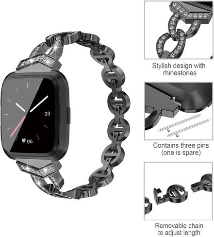 حزام TOYOUTHS Bling متوافق مع Fitbit Versa/Versa 2/Versa Lite Special Edition Bands للنساء من الفولاذ المقاوم للصدأ سوار معدني أنيق مع أساور معصم من الماس لإصدار Versa 2 الخاص، فضي in Kuwait