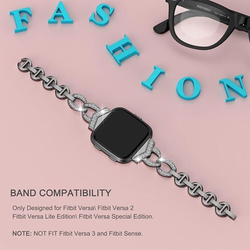 حزام TOYOUTHS Bling متوافق مع Fitbit Versa/Versa 2/Versa Lite Special Edition Bands للنساء من الفولاذ المقاوم للصدأ سوار معدني أنيق مع أساور معصم من الماس لإصدار Versa 2 الخاص، فضي in Kuwait