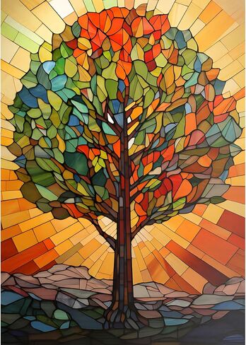 MOGTAA Stained Glass Tree Diamond Art Painting Kits for Adults, 5D Landscape Diamond Painting Kits for Beginners, Full Drill Diamond Dots Kits Rhinestone Art Craft for Home Decor 12x16 Inch in Saudi Arabia