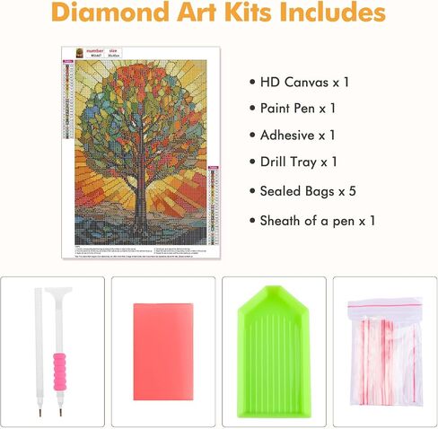 MOGTAA Stained Glass Tree Diamond Art Painting Kits for Adults, 5D Landscape Diamond Painting Kits for Beginners, Full Drill Diamond Dots Kits Rhinestone Art Craft for Home Decor 12x16 Inch in Saudi Arabia