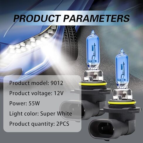 حزمة-2 لمبة هالوجين للسيارة، 12 فولت 55 وات فائقة السطوع مقاومة للماء، استبدال لمبات الإضاءة ذات الشعاع العالي والمنخفض، ملحقات إضاءة السيارات العالمية لشاحنة سيارات الدفع الرباعي (الضوء الأبيض #9006) in Kuwait