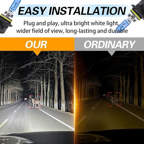 حزمة-2 لمبة هالوجين للسيارة، 12 فولت 55 وات فائقة السطوع مقاومة للماء، استبدال لمبات الإضاءة ذات الشعاع العالي والمنخفض، ملحقات إضاءة السيارات العالمية لشاحنة سيارات الدفع الرباعي (الضوء الأبيض #9006) in Kuwait