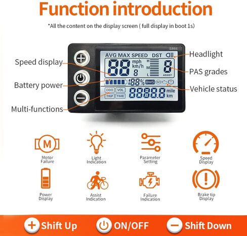 Electric Bicycle LCD S866 Display Meter, 24V 36V 48V 60V E-Bike Display Meter Control Panel with SM/Waterproof Plug in Saudi Arabia