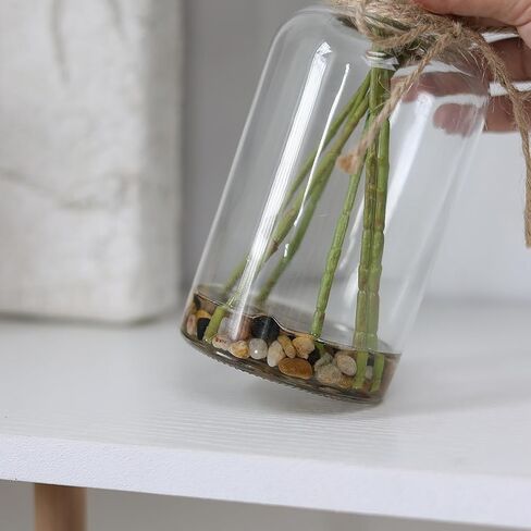 FOTEEWL 15" Artificial Eucalyptus Stems in Glass Vase with Faux Water Contains Small Stones,Fake Plant Greenery for Centerpiece Table Decorations Office Farmhouse Bathroom Kitchen Home Decor (Green) in Kuwait